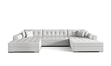 ALTDECOR Ecksofa in U-Form mit Schlaffunktion, Polstercouch Wohnlandschaft rückenecht gepolstert, ideal als Gästebett - 355x165x80 - Weiß