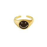 Rebelle Amsterdam - Smiley Ring Schwarz - Damenring - Verstellbar - Investmentring