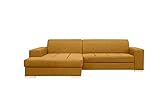 ALTDECOR Ecksofa Links mit Schlaffunktion und Bettkasten mit Gasdruckfeder, Polstercouch in L-Form Links angeordnet, rückenecht gepolstert, ideal als Gästebett 260x177x75 cm Senfgelb