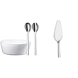 WMF Nuova Salatschüssel Set 3-teilig, Salatbesteck 30 cm mit Salatschale, Cromargan Edelstahl poliert & Nuova Kuchenheber Tortenheber Edelstahl 23 cm, Cromargan Edelstahl poliert