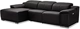 Ibbe Design Modul Sofa L Form Ecksofa Schwarz Leder Heimkino Couch Links Chaiselongue Alexa mit Elektrisch Verstellbar Relaxfunktion, 282x160x73 cm