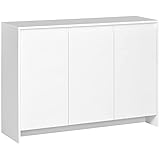 HOMCOM Sideboard Küchenschrank mit 3 Schränken, Aufbewahrungsschrank mit Kabelöffnung, Fernsehschrank für Fernseher bis zu 50', Weiß, 120 x 35 x 85 cm