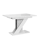 MEBLINI Esstisch Ausziehbar - Esszimmertisch Modern - Küchentisch - Säulentisch - Ausziehtisch - Dining Table - Esszimmertische - 120-160x80x75cm - MEVA - Weiß Hochglanz/Betonoptik