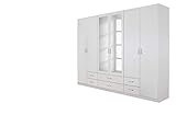 Rauch Möbel Gamma Schrank Drehtürenschrank Kleiderschrank in Weiß mit Spiegel 6-türig, inklusive Zubehörpaket Basic 3 Kleiderstangen, 3 Einlegeböden BxHxT 271 x 210 x 54 cm