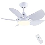 Newday Deckenventilator mit LED Beleuchtung und Fernbedienung Klein, Deckenventilator mit Lampe Leise 76cm, LED Deckenleuchte mit Ventilator Weiß 5 Klingen ür Schlafzimmer Wohnzimmer Küche Studie