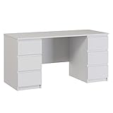 VMG Schreibtisch weiß mit Schubladen 6, Computertisch, Bürotisch, Home Office Tisch, Laptoptisch, PC-Tisch, Arbeitstisch, Kleiner Tisch für Schlafzimmer, Wohnzimmer, Studio 151x65 Weiss