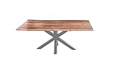 SAM Esszimmertisch 200x100cm Toledo, echte Baumkante, Akazienholz naturfarben, massiver Baumkantentisch mit Spider-Gestell Silber, FSC® 100% Zertifiziert
