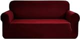 SAMSTEX Stilvolle Sofabezug 4 Sitzer High Stretch 4 Sitzer Sofabezug 1 Stück Sofa Schonbezüge Dicke Weiche Sofaschoner Maschinenwaschbar Rutschfeste Couchbezüge (4 Sitzer, Weinrot)