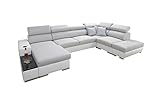 all4all Ecksofa mit Schlaffunktion Couch Wohnlandschaft Bettkasten Picanto U-Form Groß XXL Big Sofa Gewebe Kunstleder Grau Schwarz Blau Lila U-Form 26 (Links, Luxo 6601 + Ekj 1)