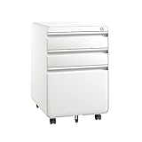 Dripex Metall Rollcontainer Stahl Rollcontainer mit 3 Schubladen und Hängeregistratur Abschließbarer Büroschrank Bürocontainer 5 Räder Aktenschrank 40 x 50 x 62 cm