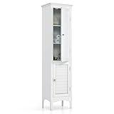 GOPLUS Badschrank mit 5 Fächern, Badezimmerhochschrank hoch mit Türen, Hochschrank schmal für Badezimmer, Wohnzimmer & Küche, 38 x 33 x 160 cm