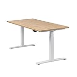 boho office® Basic Line - 160 x 80 cm - ultraschneller 80 mm/sek. elektrisch stufenlos höhenverstellbarer Schreibtisch in Weiß mit Memoryfunktion, inkl. Tischplatte in Wildeiche