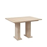 MEBLINI Esstisch Ausziehbar - Esszimmertisch Modern - Küchentisch - Ausziehtisch - Säulentisch - Ausziehbarer Tisch - Dining Table - Esszimmertische - 120-160x80x76cm - Gloss - Sonoma Eiche