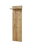 Robas Lund Garderobenpaneel mit Ablage und Haken, Eiche Massiv, BxHxT 42x135x20 cm