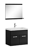Badezimmer Badmöbel Set Montreal 02 60cm Waschbecken Hochglanz Schwarz Fronten - Unterschrank Waschtisch Spiegel Möbel