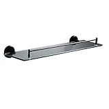 Badezimmerregal Wandmontierter Organizer Rack Shampoohalter Gehärtetes Glas Lagerregal 304 Edelstahl Schwarz Badezimmerregale Badezimmer WC Waschtisch Schwebende Regale