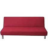 CXYKN Stretch-Sofabezug, Mikrofaser, universeller armloser Sofabezug, klappbarer Sofa-Bettbezug, waschbar, für Futon-Couch, Wohnzimmer, 2 Sitze, Rot A-155–190 cm