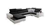 all4all Wohnlandschaft Passe Ecksofa mit Schlaffunktion Big Schlafsofa mit Bettkasten Relaxfunktion Links Rechts Grau Schwarz Blau 26 (Links, Sawana 14 + EKJ 1)