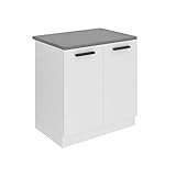 Belini Unterschrank Küche, Spülenunterschrank 80 cm Breite. SDZ Küchenunterschrank mit Arbeitsplatte. Spülenschrank mit 2 Türen, Weiß matt
