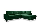MIUFORM Ecksofa mit Schlaffunktion, Lofty Lilly Wohnlandschaft L-Form, Couch L Form Wohnladschaft mit Schlaffunktion Schlafcouch, Sofa Cord Metallfüße (Flaschengrün Rechts ausgerichtet)