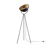 Lindby Tripod/Dreibein Stehlampe Schwarz Gold, Stehleuchte Metall mit Fußschalter, Standleuchte 1 flammig E27 Fassung max. 60W, ohne Leuchtmittel