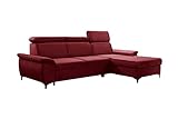 Stylefy Ecksofa Atria L-Form mit Ottomane Rechts, Schlaffunktion und Stauraum - Eckcouch (HxBxL): 86x175x278 cm - Velours Kronos Bordeaux