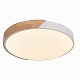 LIGKIN LED Deckenlampe Holz 24W Deckenleuchte Rund 30cm Warmweiß 3000K Durchmesser Modern Küchenlampe Lampe Wohnzimmer für Balkon Flur Babyzimmer Schlafzimmer Esszimmer (Weiß)