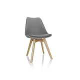 hjh OFFICE 661010 Esszimmerstühle 4er Set Scandi Kunststoff Grau Massivholz Beine Buche, Stuhl gepolstert Retro-Design