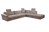 CAVADORE XXL-Ecksofa Cannes / Riesige, moderne Lounge-Couchgarnitur mit Sitztiefenverstellung und Kopfstützen / 359 x 80 x 294 / Flachgewebe, Braun