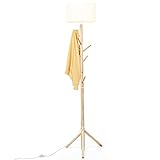 RELAX4LIFE 2 in 1 Stehlampe mit Kleiderhaken, Moderne Stehleuchte mit Fußschalter & E27 Lampenfassung, Standlampe mit Stativ aus Massivholz & Lampenschirm aus Stoff, 185 cm