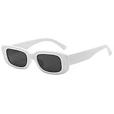 RUNHUIS Retro Rechteck Sonnenbrille Damen Herren Vintage Small Square Fashion Brille Weiß