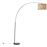Lightbox Bogenlampe - Große Bogenleuchte, 210 cm, Ø 45 cm, Lampenschirm aus natürlichem Rattan, Fußschalter, E27 Fassung für max. 60 Watt - Metall