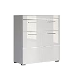 trendteam smart living Badezimmer Schrank Kommode Amanda, 73 x 79 x 31 cm in Weiß / Weiß Hochglanz mit Schubkasten und viel Stauraum