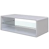 Hochglanz-Couchtisch, Weiß + Material: MDF + gehärtetes Glas