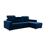 MEBLINI Schlafcouch mit Bettkasten - Ecksofa mit Schlaffunktion - Sofa mit Relaxfunktion und Kopfstützen - Couch L-Form - Eckcouch - Wohnlandschaft - Voss - 242x168x79cm Rechts - Blau Samt