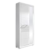 Stella Trading LIFE Garderobenschrank, weiss hochglanz - Moderner Flurgarderoben Schrank mit Spiegeltür - 72 x 201 x 37 cm (B/H/T)