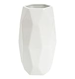 Geometrische Vase Weiß 20 cm Hoch, Blumenvasen Modern aus Keramik für Tischdeko Innenbereich, Deko Vasen für Pampasgras