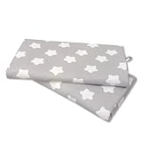 Puckdaddy Hausbett Vorhang Finja – 146 x 298 cm, 2er-Set Stoffhimmel aus 100% Baumwolle in Grau mit Sterne Muster, hochwertiger Bettvorhang fürs Kinderzimmer