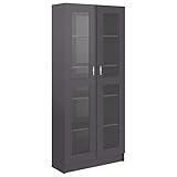 vidaXL Vitrinenschrank Bücherschrank Aktenschrank Büroschrank Vitrine Schrank Bücherregal Standvitrine Hochglanz-Grau 82,5x30,5x185,5cm Holzwerkstoff