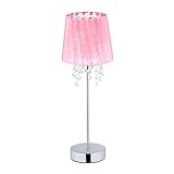Relaxdays Tischlampe Kristall Lampenschirm aus Organza runder Standfuß Nachttischlampe HxD 41 x 14 5 cm rosa/silber 10038882