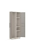 Keter Wood Grain Kunststoffschrank, Besenschrank, Mehrzweckschrank, beige, 68 x 39 x 182 cm, inklusive 3 verstellbaren Regalböden, für drinnen und draußen geeignet, uv-beständig