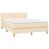 vidaXL Boxspringbett mit viskoelastischer Matratze, Schaumstoff, Taschenfedern, anpassbar, gepolstert, wendbar, cremefarben, 140 x 190 cm