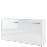 Schrankbett Concept PRO Horizontal, Wandklappbett, Bettschrank, Wandbett, Schrank mit integriertem Klappbett, Funktionsbett (90 x 200 cm, Weiß/Weiß Hochglanz, Horizontal)