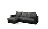 ALTDECOR Ecksofa Links mit Schlaffunktion und Bettkasten mit Gasdruckfeder, Polstercouch in L-Form Links angeordnet, rückenecht gepolstert, ideal als Gästebett - 237x150x90 cm Dunkelgrau/Schwarz