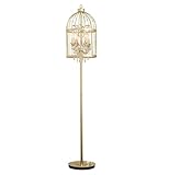Stehleuchte Stehlampe Standleuchte Vogelkäfig-Stehlampe Europäische Retro-Kristall-Wohnzimmerlampe Mit Fußschalter Hoher Mast Stehendes Leselicht Standlampe Wohnzimmer ( Color : Gold , Size : 178*35cm