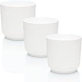 idea-station Blumentopf Set 3 x 13 cm - Weiss - Blumentöpfe aus Plastik - Übertöpfe matt