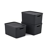 Jive Dekobox 3er- Set Aufbewahrungsbox 16l mit Deckel, Kunststoff (PP recycelt), dunkelgrau, 3x16l (37.5 x 27.8 x 29.8 cm)