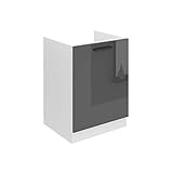 Belini Unterschrank Küche, Spülenunterschrank 60 cm Breite. SDZ Küchenunterschrank ohne Arbeitsplatte. Spülenschrank mit 1 Tür, Silber Hochglanz