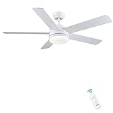 CJOY Deckenventilator mit Lampe und Fernbedienung, Deckenleuchte mit Ventilator Schlafzimmer Wohnzimmer 132cm 5 Ventilatorflügel LED Weiß Deckenventilator Leise Sommer Winter