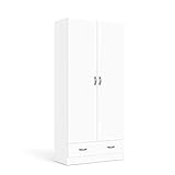 Dmora Kleiderschrank mit Zwei Türen und Einer Schublade, Farbe Weiß, 79 x 35 x 170 cm
